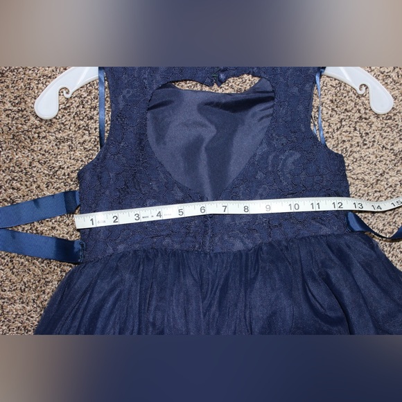 David’s Bridal Navy Blue Kids Dress with Gold Accents Size 8 - Picture 11 of 15